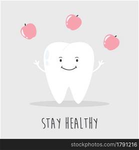 Vector illustration of a healthy tooth with apples. Dental Medicine poster. Vector illustration of a healthy tooth with apples