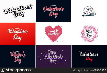 Vector illustration of a heart-shaped wreath with Happy Valentine&rsquo;s Day text