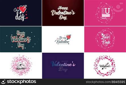 Vector illustration of a heart-shaped wreath with Happy Valentine’s Day text