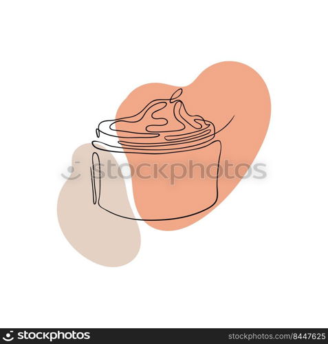 Vector illustration of a jar with face or body cream drawn by lines. Boho style concept beauty and body care