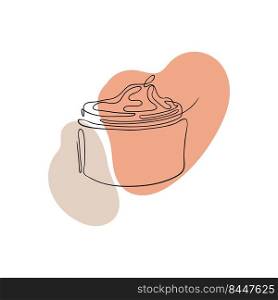 Vector illustration of a jar with face or body cream drawn by lines. Boho style concept beauty and body care