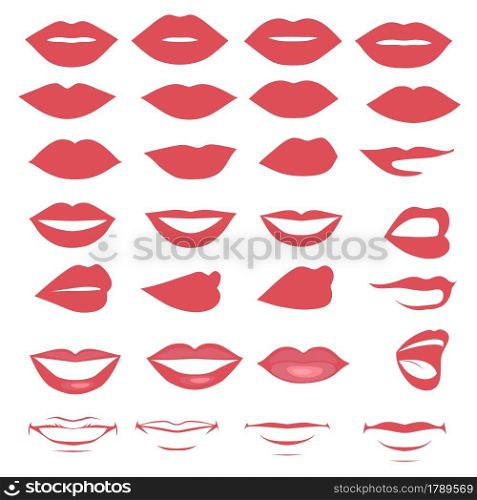 vector illustration of a kiss, red lips isolated, smile male and female mouth,