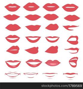 vector illustration of a kiss, red lips isolated, smile male and female mouth,