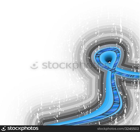 Vector illustration of a lined art curvy ribbon design with wavy elements and grungy textures glowing to white color.