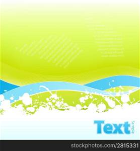 Vector illustration of a lined art splatter background with ecological blue and green color scheme.