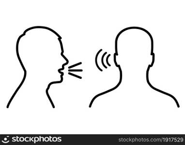 vector illustration of a listen and speak icon, voice or sound symbol, man head profile and back. listen and speak icon, voice or sound symbol