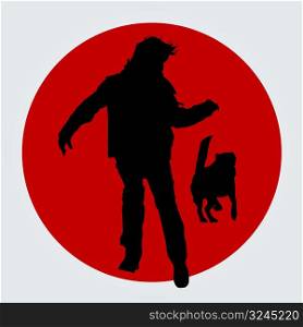 vector illustration of a man running away from a dog