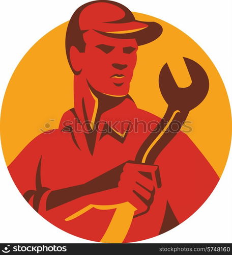 vector illustration of a mechanic tradesman worker with wrench spanner ...