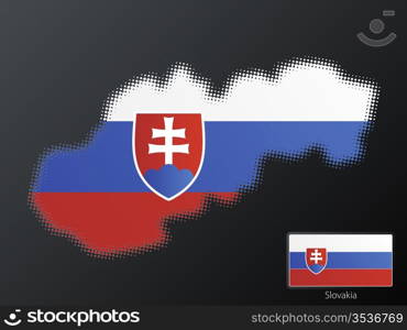 Vector illustration of a modern halftone design element in the shape of Slovakia, European Union. Second halftone, border and contents, on separate layer. Additional flag included.