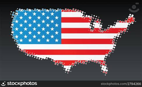 Vector illustration of a modern halftone design element in the shape of the USA country. White halftone, border and contents), on separate layer.