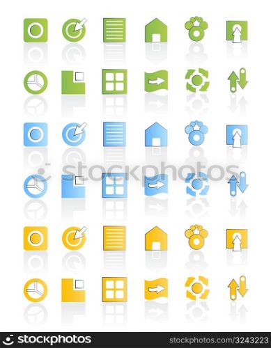Vector illustration of a modern icon set collection in three different colours.