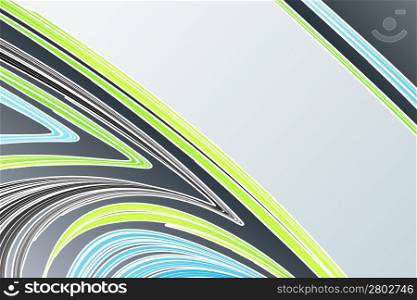 Vector illustration of a modern lined art background in blue and green flowing colors.