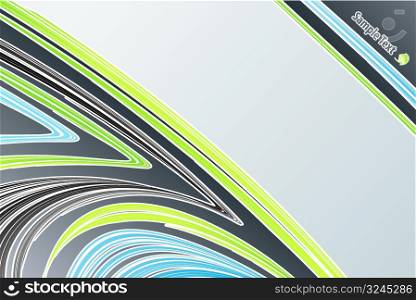 Vector illustration of a modern lined art background in blue and green flowing colors. Logo sample included.