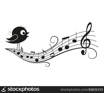 Vector illustration of a music background with bird, musical notes