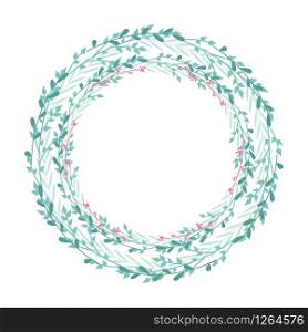 Vector illustration of a natural frame, romantic decoration branches with leaves. Frame branches with leaves