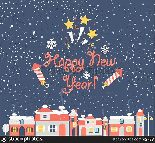 Vector Illustration of a New Year Background with Winter Landscape.. New Year with urban background.