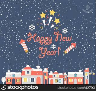 Vector Illustration of a New Year Background with Winter Landscape.. New Year with urban background.