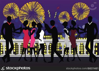 Vector illustration of a new year party celebration with fireworks