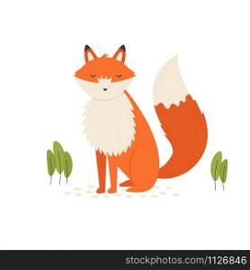 Vector illustration of a nice ginger fox sitting on a lawn. Vector illustration of a nice ginger fox on a lawn