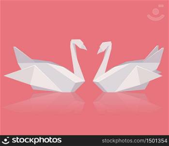 Vector illustration of a pair of paper origami swans. Love. Vector element for your creativity. Illustration of a pair of paper origami swans