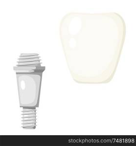Vector illustration of a pin tooth. Cartoon style prosthetic tooth on a white background. Dental operation