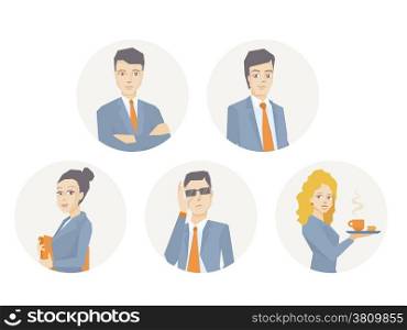 Vector illustration of a portrait of a business team of young business people on white background