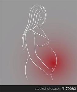 Vector illustration of a pregnant woman. The pregnant woman bows her head and holds her stomach.