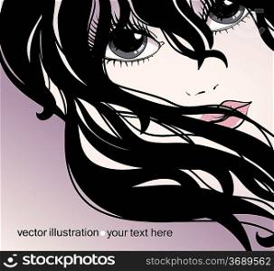 vector illustration of a pretty girl with dark hair