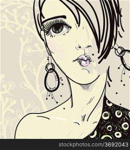 vector illustration of a pretty young girl with bright make up