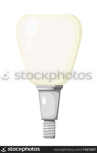 Vector illustration of a prosthetic tooth. Cartoon style prosthetic tooth on a white background. Dental operation