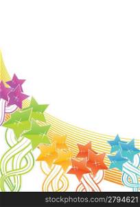 Vector illustration of a rainbow stars filled background with lined art.