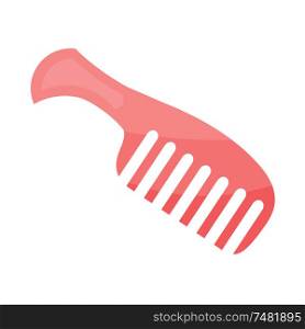 Vector illustration of a red comb on a white background. Cartoon style red comb. Accessories for hairdressers