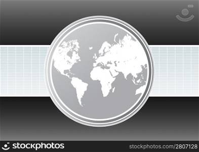 Vector illustration of a reflective world map symbol on an abstract modern background.