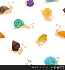 Vector illustration of a seamless pattern of cute charming funny snails in a cartoon style. Pattern for children’s fabric, textiles or stationery