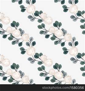 Vector illustration of a seamless pattern of roses with leaves. Natural background. Seamless pattern of roses with leaves