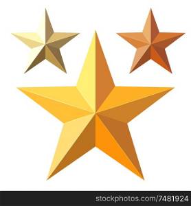 Vector illustration of a set of gold stars. Cartoon style gold stars on a white background, isolate the subject