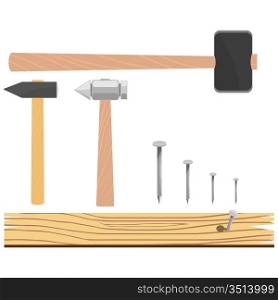 Vector illustration of a set of hammers