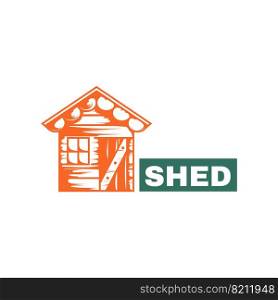 Vector illustration of a shed house icon made in a sketch style. Tool house, garden or farm work