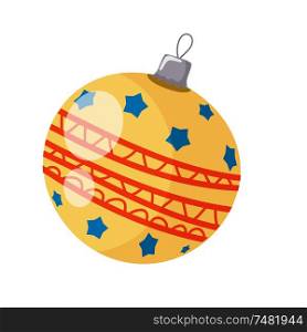 Vector illustration of a simple yellow Christmas ball on a white background. Cartoon style vector