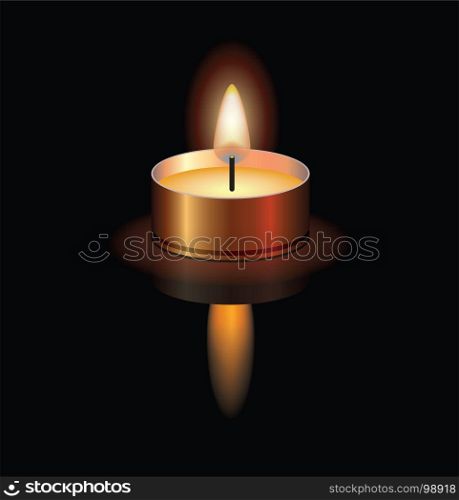 vector illustration of a small burning candle for christmas, spa, religious, memorial or funeral backgrounds. candle light reflection. eps10