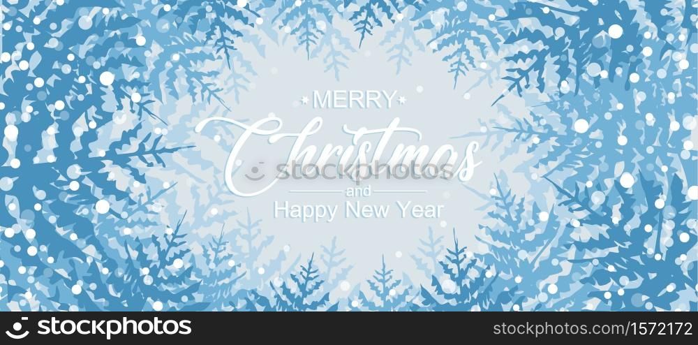 Vector illustration of a snowy forest. Merry Christmas card. Christmas snowy forest