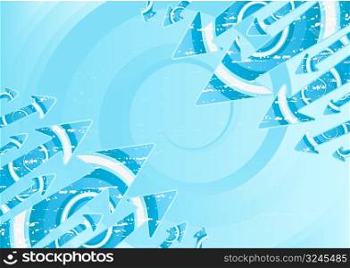 Vector illustration of a stylish retro water spirals and textured arrows background.