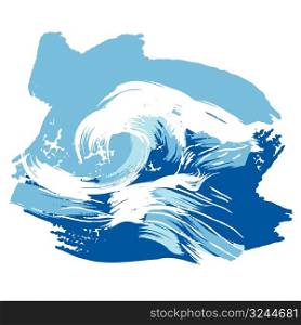 Vector illustration of a stylized brushed ocean wave splashing. Design element.