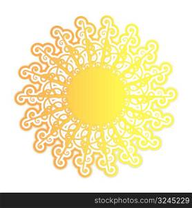 Vector illustration of a stylized retro funky sun with slick gradients.