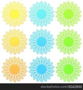 Vector illustration of a stylized retro funky suns with slick gradients.