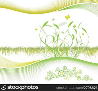 Vector illustration of a summer/spring floral and lined art background with cheery circles and copy space.