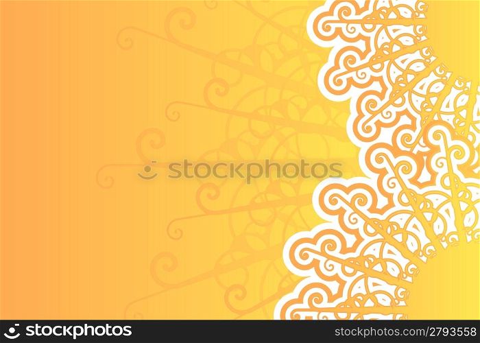 Vector illustration of a sunny retro background with abstract floral swirls and gradient background.