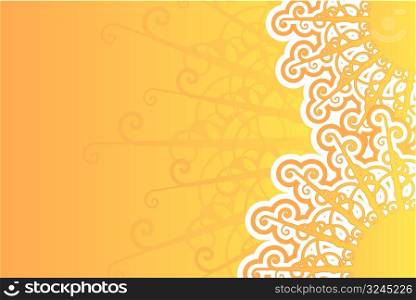 Vector illustration of a sunny retro background with abstract floral swirls and gradient background.