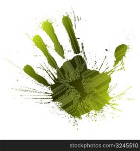 Vector illustration of a technological circuitry hand splatter with highly detailed ink explosion. Green.