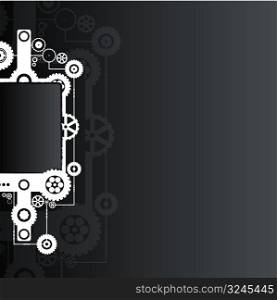 Vector illustration of a technological clockwork cog background in black color.